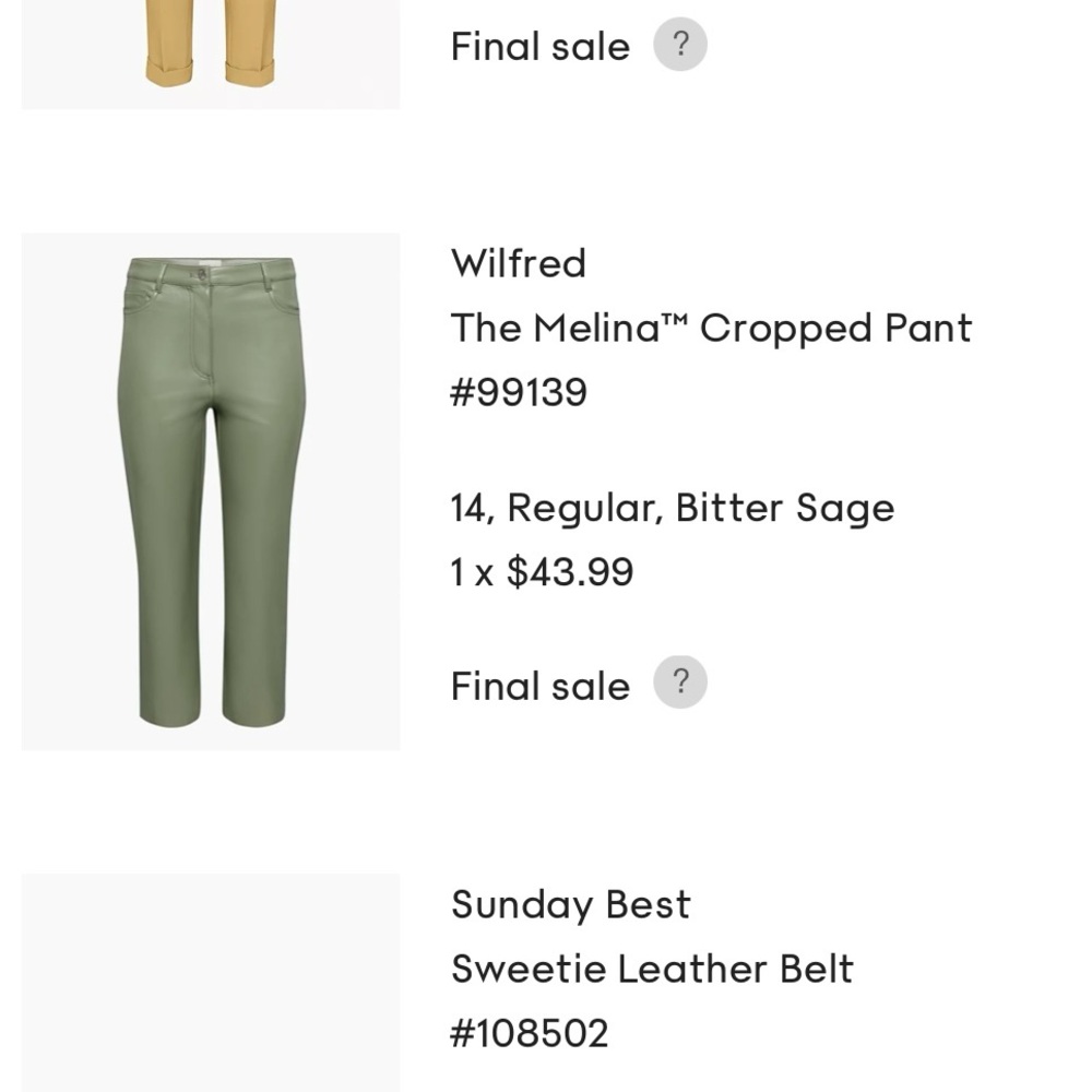 Wilfred Melina Cropped Pant in Bitter Sage size 14